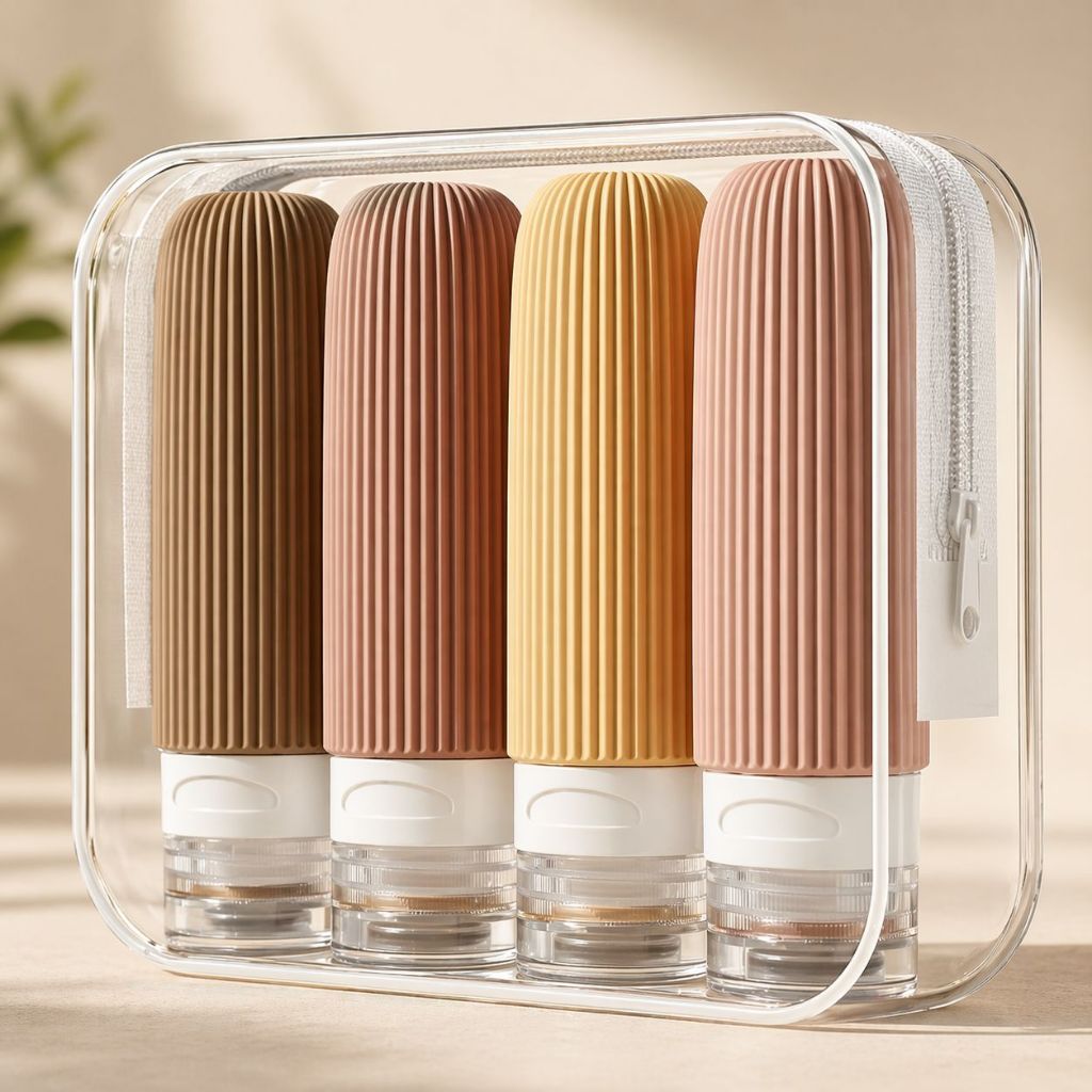 Kit Viagem Frasco Pote Porta Shampoo Creme Silicon 4un 90ml