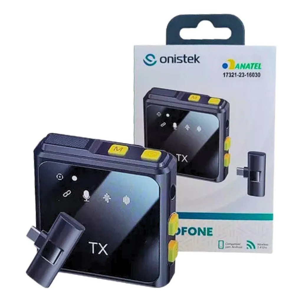 Microfone Sem Fio Lapela Onistek com Redução de Ruído para Celular