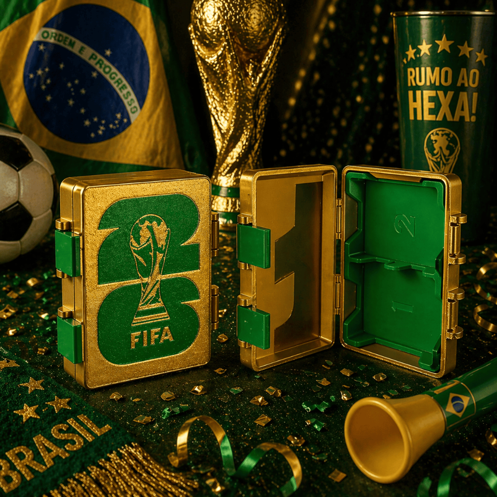Porta Figurinhas Copa do Mundo 2026 Organizador Caixa Cards Caixinha Futebol Álbum Estojo Brasil