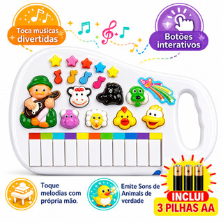 Piano Animais Infantil PILHAS Teclado Musical Som Fazendinha Animal Brinquedo Educativo