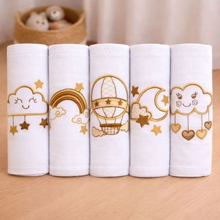 Kit 5 Fralda de Pano Bebê 100% Algodão Premium Toalha de Boca Duplo Bordada Menino e Menina