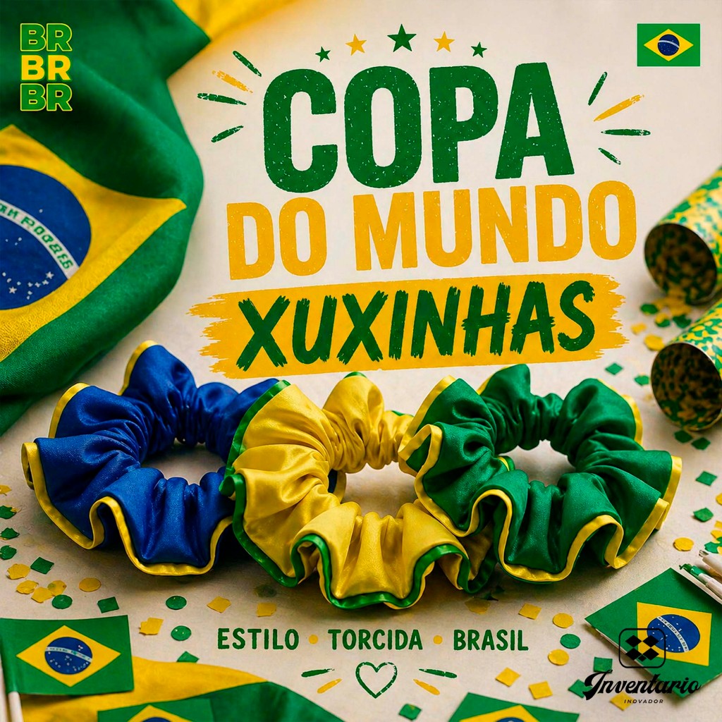 Xuxinha de cetim do Brasil, scrunchie da seleção brasileira, acessórios da copa, xuxa, gominha, antifrizz