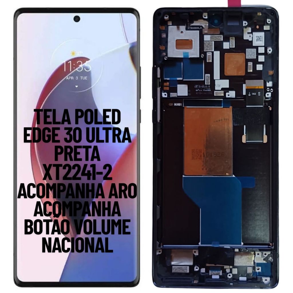 TELA FRONTAL DISPLAY POLED PARA MOTOROLA MOTO EDGE 30 ULTRA XT2241-2 PRETA NOVA 