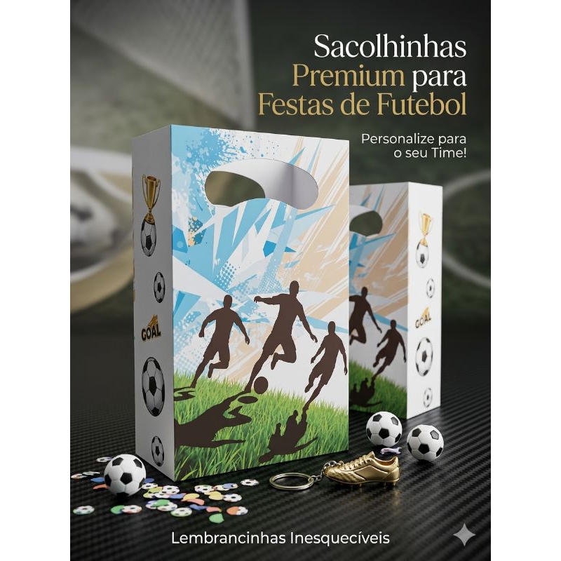 30 Sacolinhas Personalizadas tema Futebol time para lembrancinhas festas temáticas Pegue e monte Personalizada