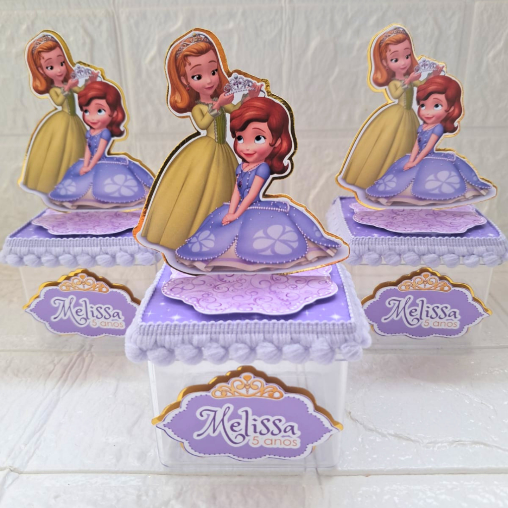 Lembrancinha para festa Princesinha Sofia | Caixa acrílica 6x6 personalizada da princesa sofia | festa princesa sofia