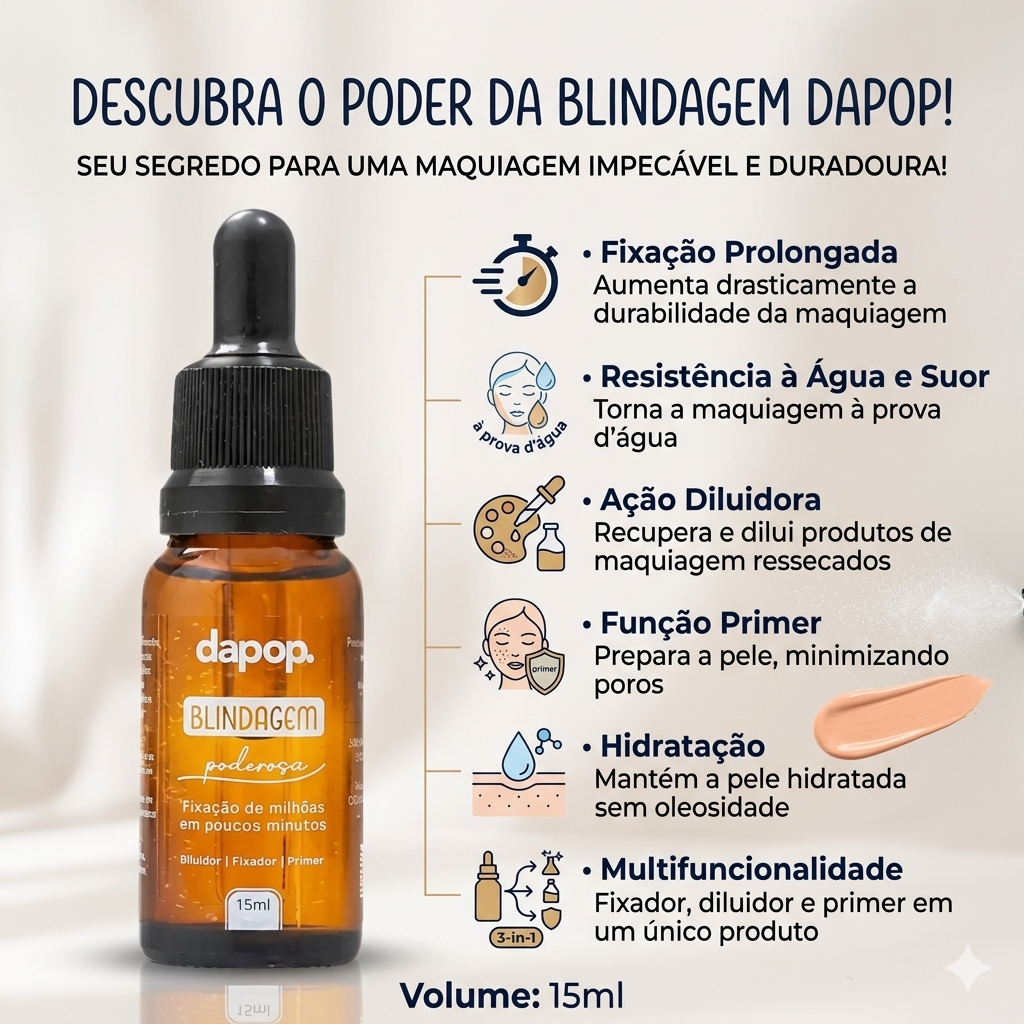 Blindagem Dapop Diluidor Fixador e Primer Maquiagem Poderosa e a Prova dágua Antioleosidade