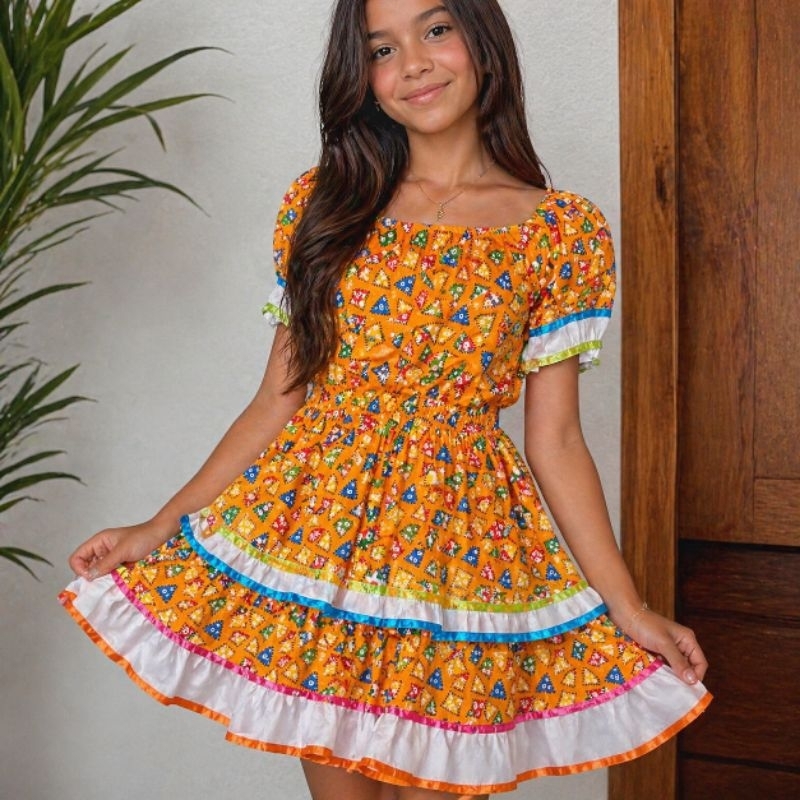 🌽 Look Festa Junina Infantil Menina e Menino Fantasia Caipira Arraiá