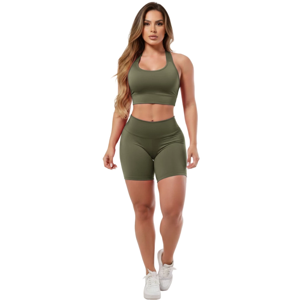Conjunto Fitness Feminino Top + Short Roupas De Academia Ginástica A11