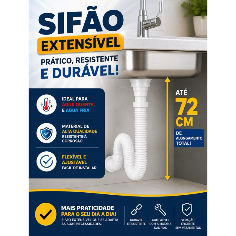 kit 10 Sifão Cano Sanfonado De Pia Cozinha Banheiro Tanque