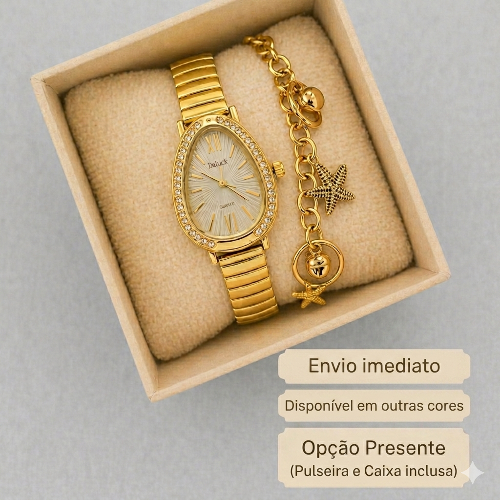 Relógio Feminino Elegante Com Pedras Pulseira Elástica Estilo Cobra Prata Ouro Strass Dia Namorados