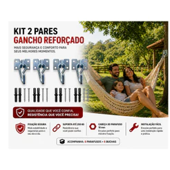 Kit 2 Pares Gancho Armador Rede Reforçado Silencioso 250 kg