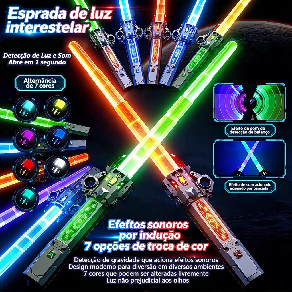 Espada Laser LED Extensível com Luz e Som Brinquedo Infantil para Crianças