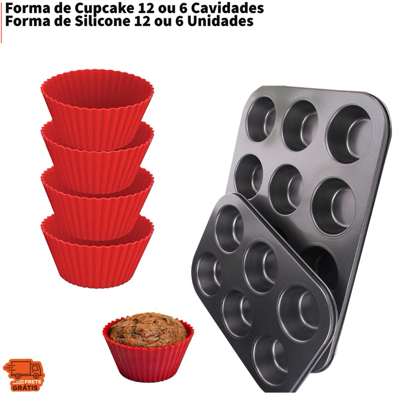 Forma de Cupcake Antidaderente 12 ou 6 Cavidades Com Forma de Silicone Bolinho Muffin Empada