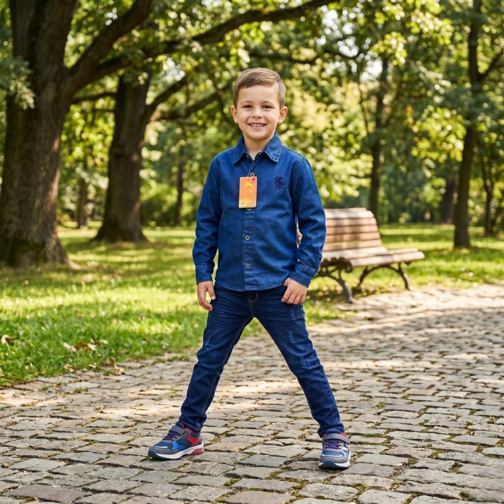 Conjunto Infantil Jeans Menino Camisa + Calça Skinny com Lycra 4 ao 16