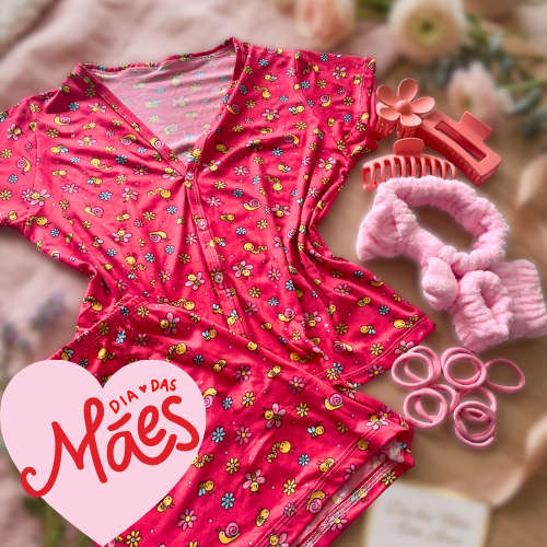 Kit Spa Autocuidado Pijama Americano Suede Estampada Blogueira Feminina Skincare Dia Das Mães Presente