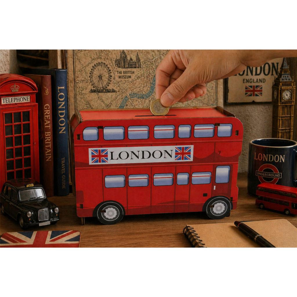 Cofre Cofrinho Porta Moedas Ônibus London Vermelho