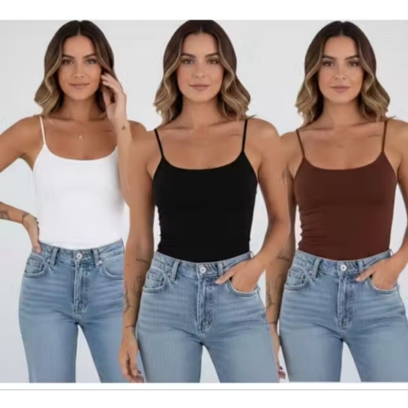 Blusa Regata Básica Feminina Alça Fina Forrada No Busto