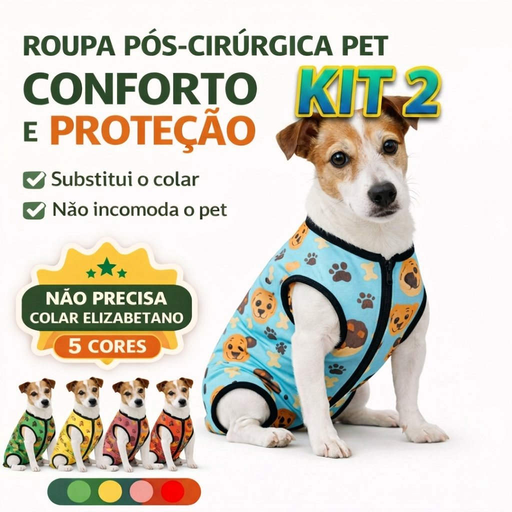 Kit 2 Roupa Pós Cirúrgica Castração Cachorro Unissex Roupa Protetora Pet Anti Lambedura Sem Colar Confortável