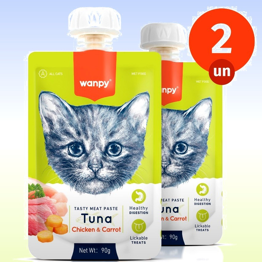 Kit 2 Petisco Truly Wanpy Creamy para Gatos Atum Frango Cenoura 90 G