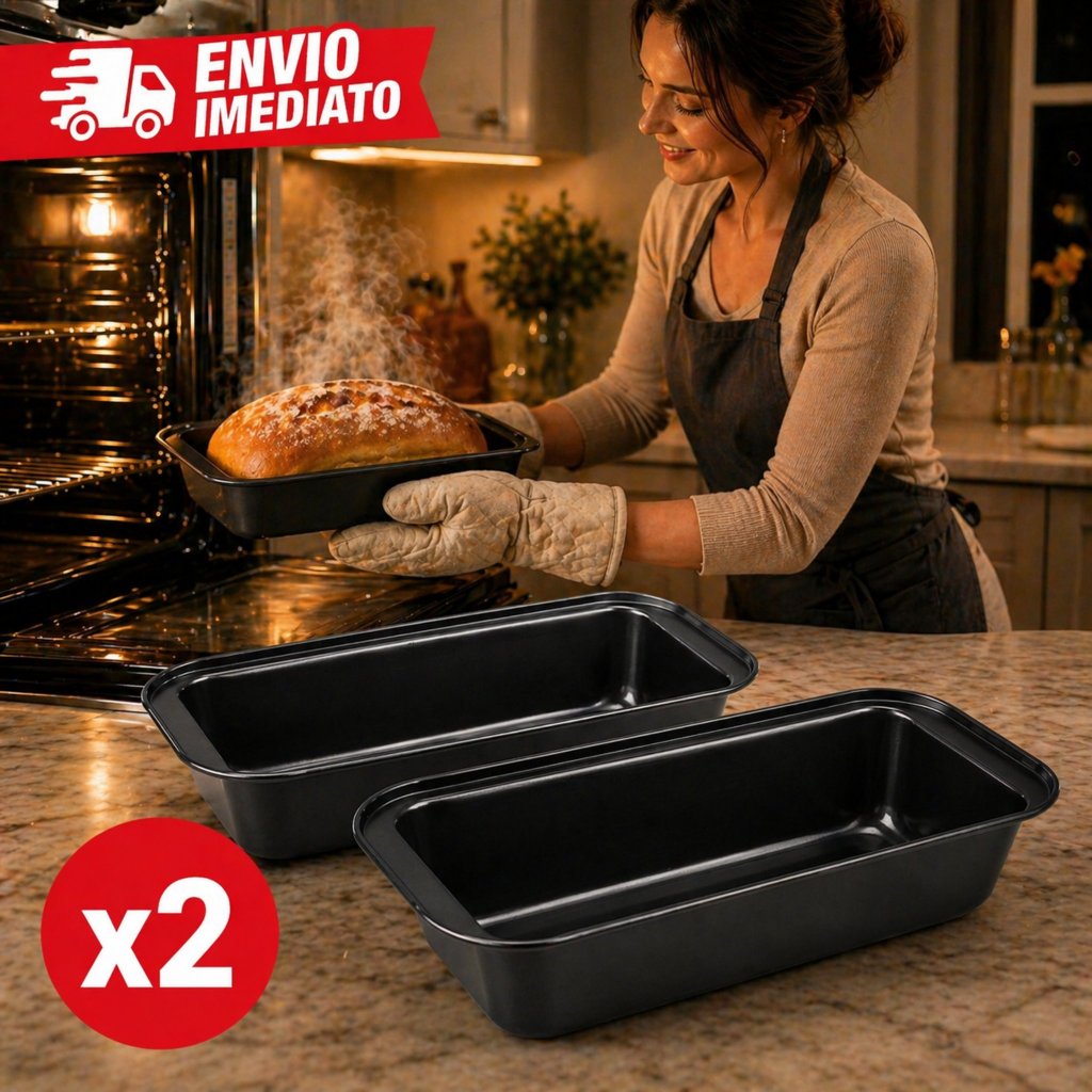 Kit 2 Formas de Pão Antiaderente Aço Carbono Assadeira Forno Retangular para Bolo Pão Caseiro Torta
