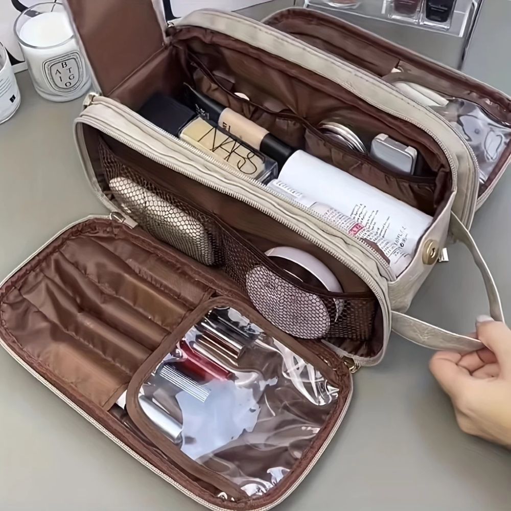 Necessaire Feminina Grande  Porta Maquiagem Viagem com Divisórias e Alça