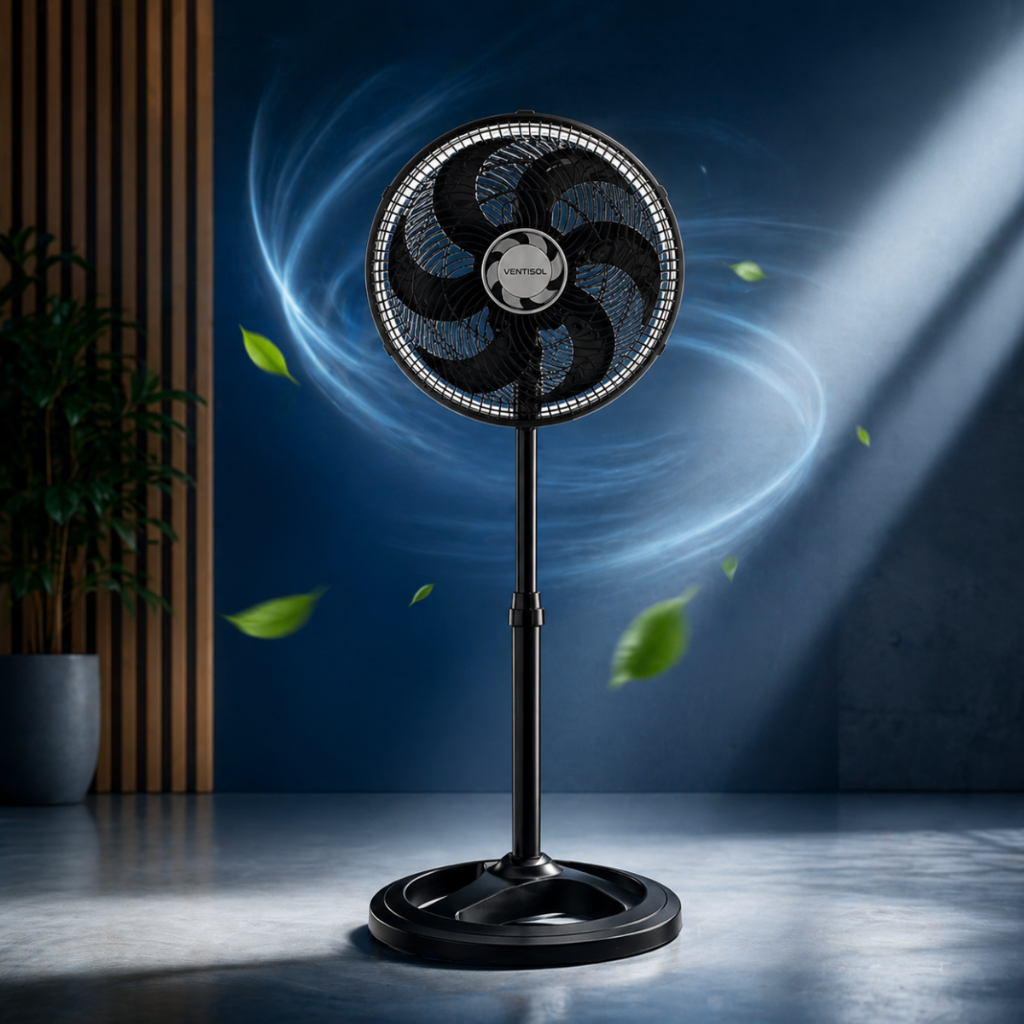 Ventilador de Pedestal 40cm Turbo 6 Pás Ventisol Preto Oscilante Silencioso Coluna de Pé Potente 127v 220v Ajustável