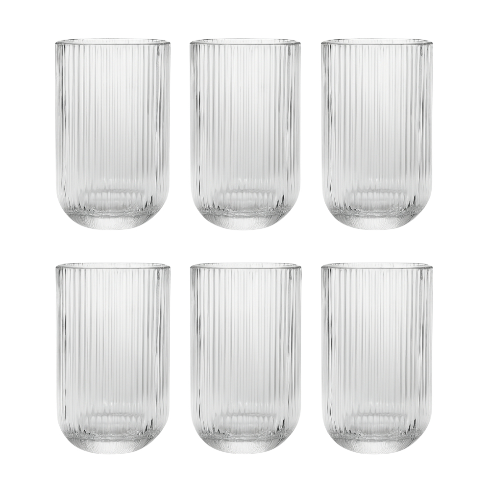Jogo 6 Copos Vidro Canelado Strip Long Drink 420ml Suco Água Drinks Envio Imediato
