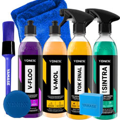 Kit Lavagem Automotiva Vonixx V-Floc + V-Mol + Sintra + Tok Final + Pincel e Pano Limpeza Carro