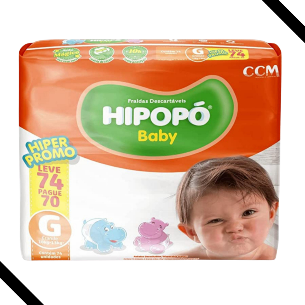 Fralda Descartável Hipopó Baby G Pacotão Hiper 74 Unid. Econômica