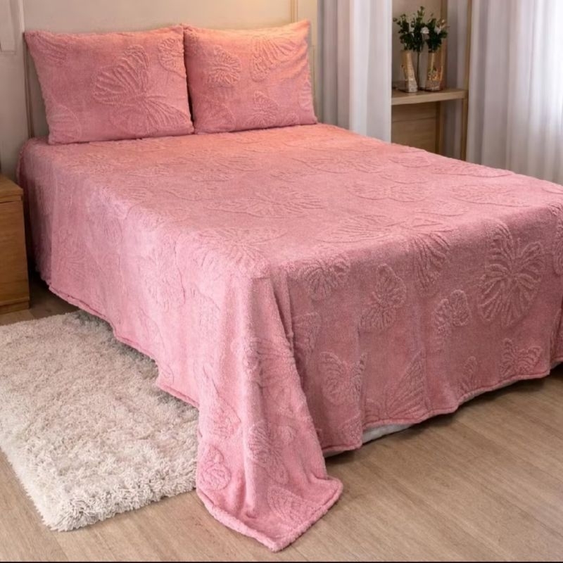 Cobertor Manta Cobre Leito Colcha Aconchego de Borboletas Premium casal Queen 3 peças 2,40x2,60