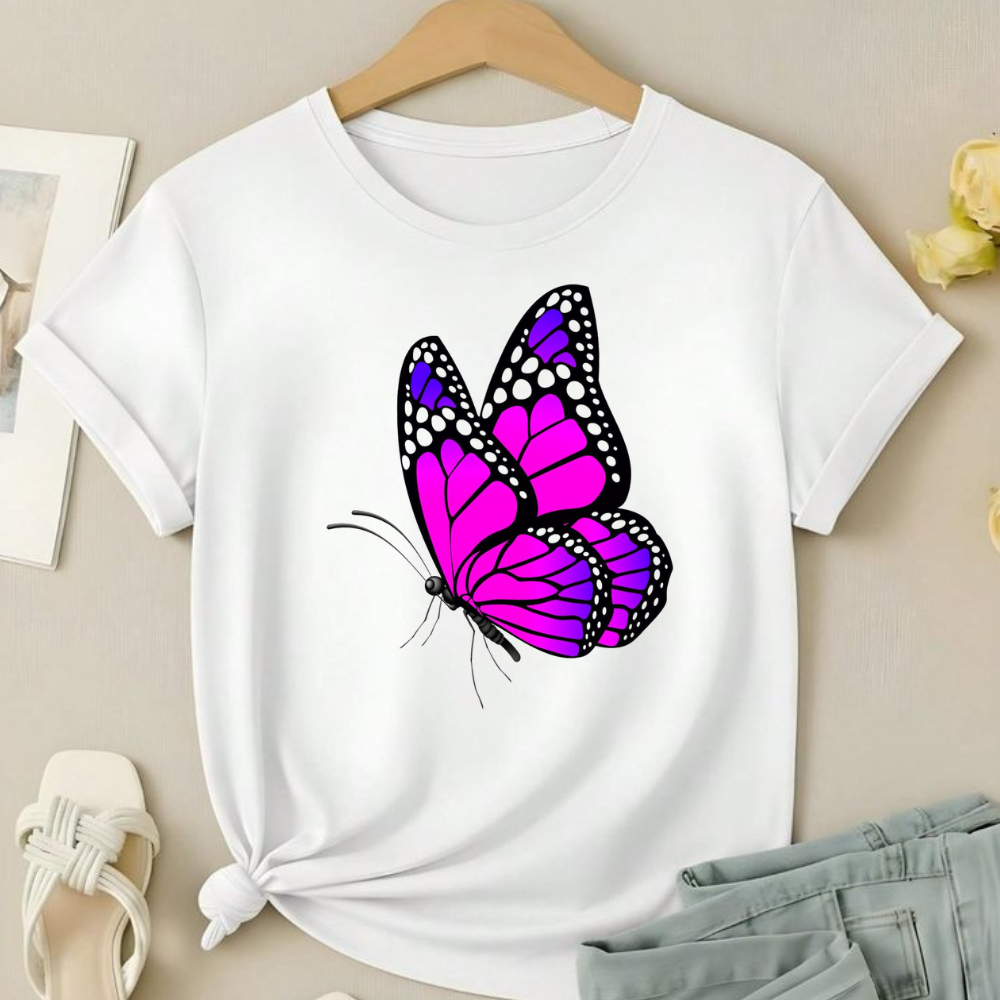 Camiseta Feminina Estampada Borboleta Flor Camisa Feminina Estampada Diversas Estampas