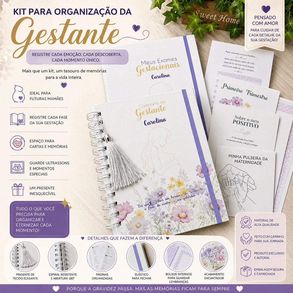 Kit Gestante Personalizado Completo | Pasta + Caderneta Gravidez Premium