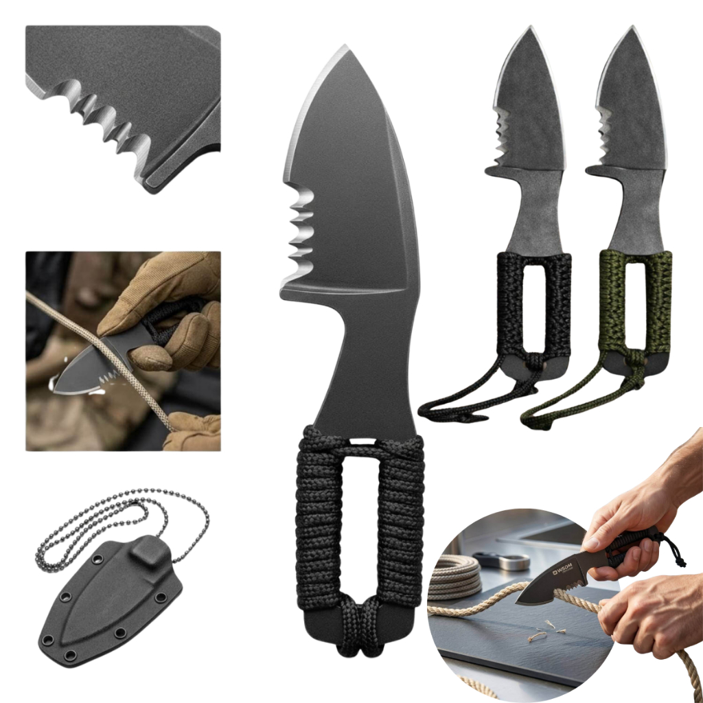 Faca De Pescoço Tática Neck Knife Aço Inox Camping Pesca Sobrevivência EDC Com Paracord