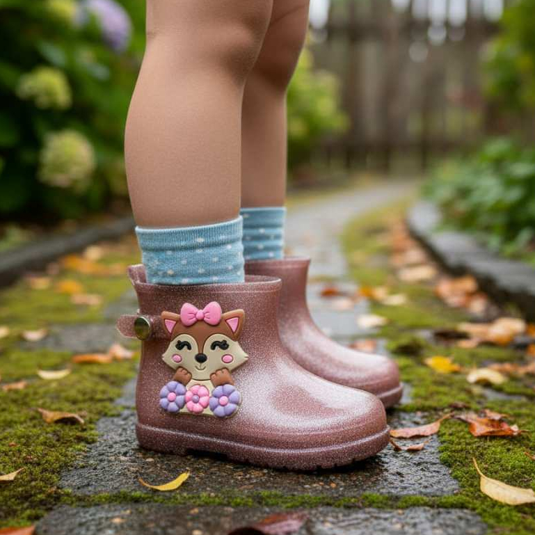 Galocha Infantil Menina Confortavel Antiderrapante com e sem enfeites glitter raposinha