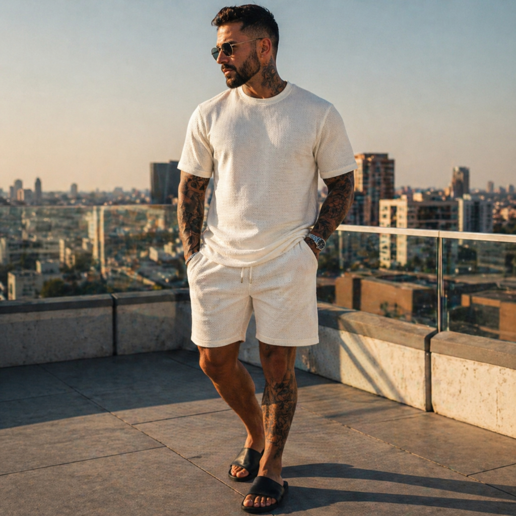 Conjunto Masculino Camiseta e Bermuda Texturizado Lançamento - Tecido Premium