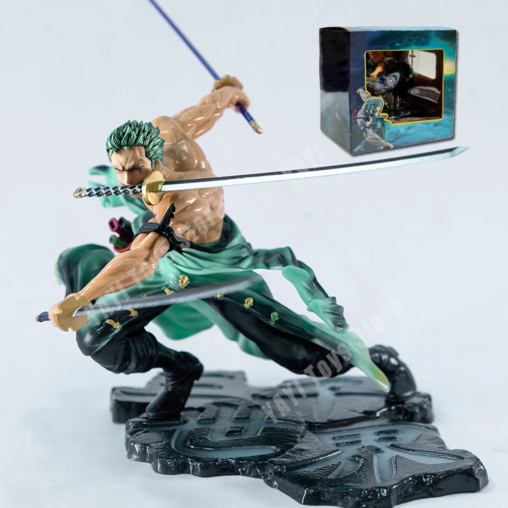 One Piece Anime Action Figure, GK Roronoa Zoro, Três Lâminas, Manga Sa-maximum, Estátua, Modelo de Coleção, Brinquedo, Q