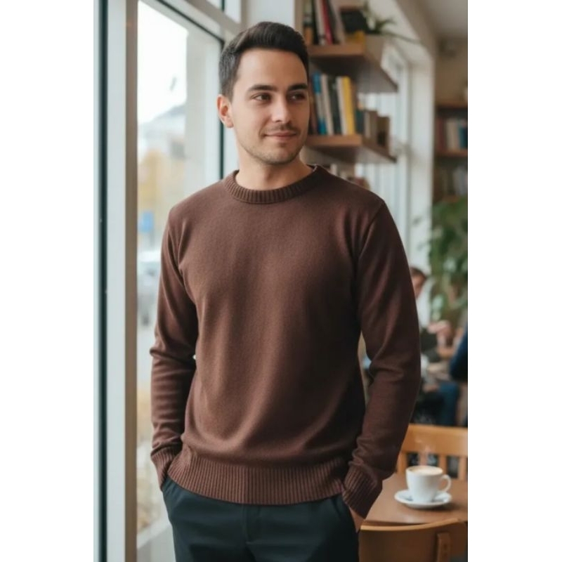 Blusa de Frio Basica Lisa Tricot Sueter Masculino Gola Redonda Manga Longa Inverno