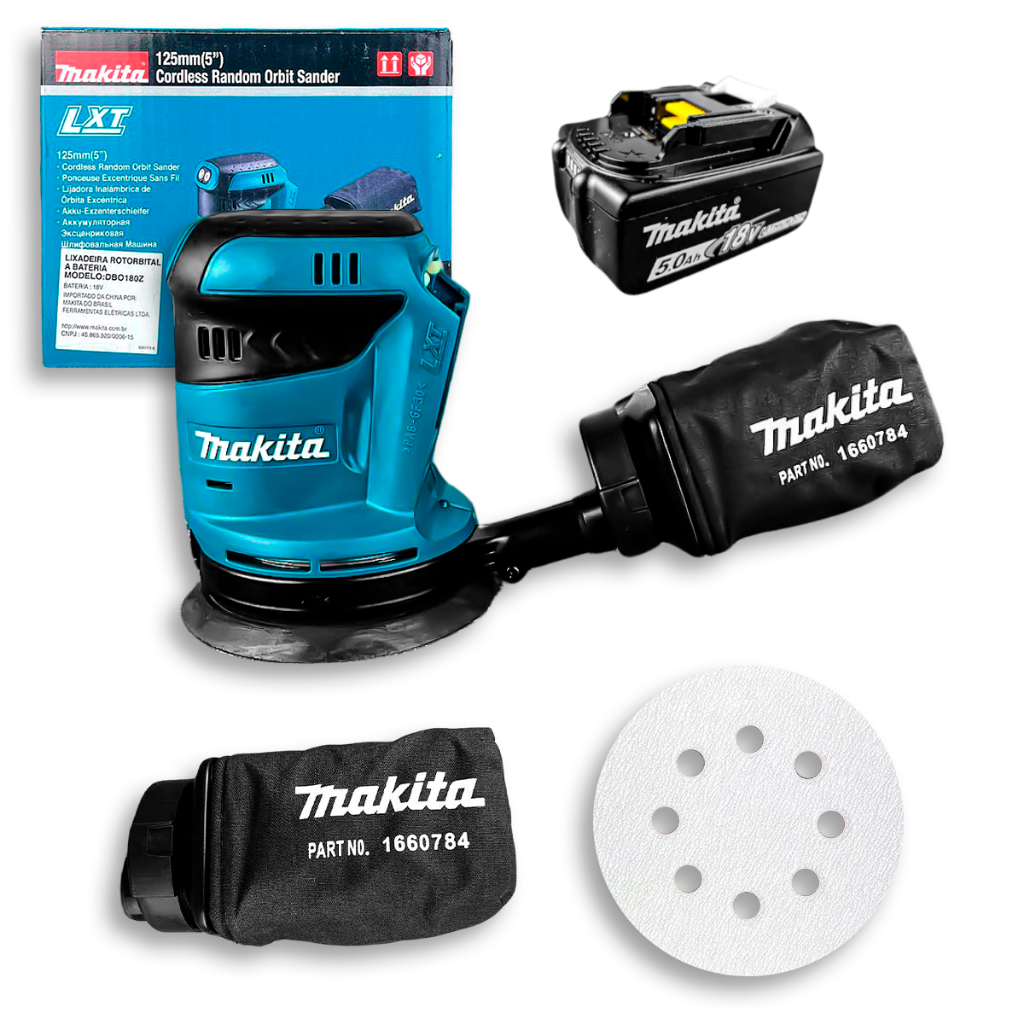 Lixadeira Roto Orbital 18V Makita Á Bateria 125MM (5") DBO180Z P/ Lixamento Acabamento Profissional