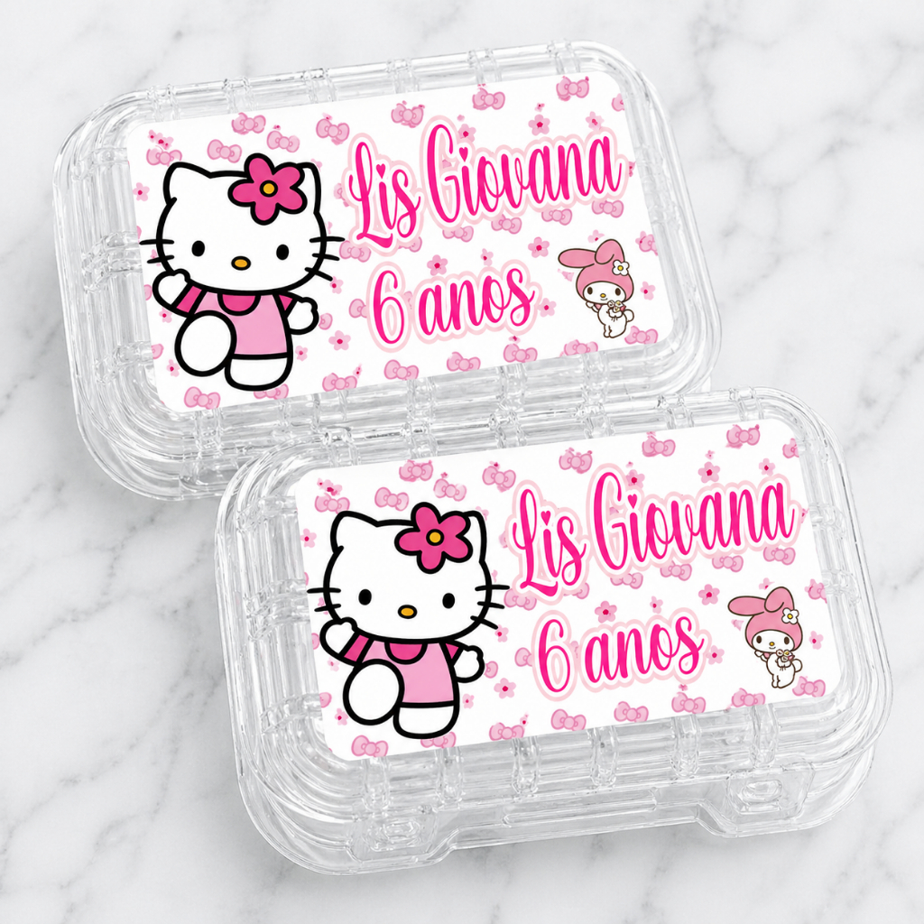 Rótulos Adesivo para marmitinha HELLO KITTY ROSA/ Marmitinha HELLO KITTY ROSA