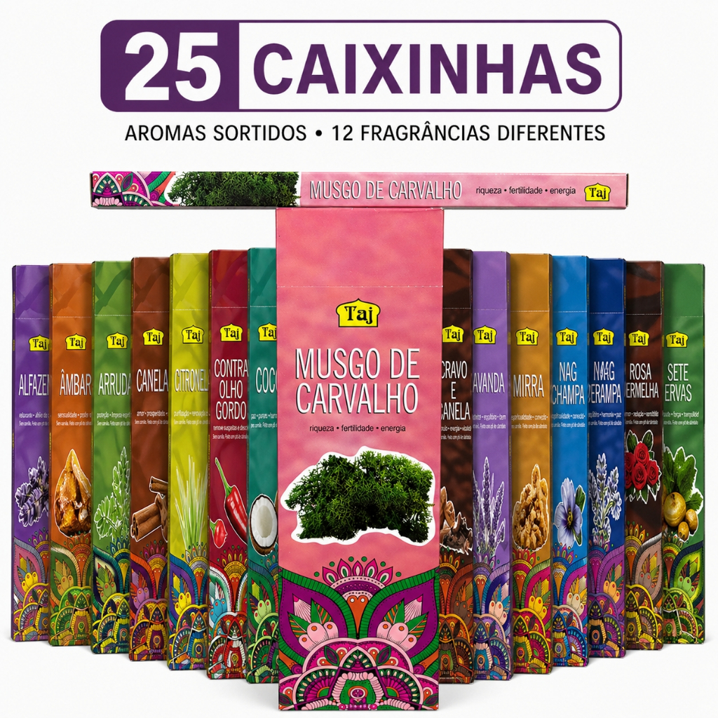 Imagem Incenso Indiano Taj 25 Caixinhas 12 Aromas De Varetas
