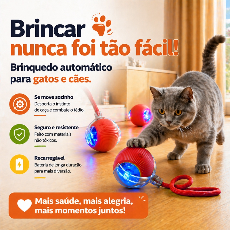 Bola Brinquedo Bolinha Para Gato Cachorro Auto Magico Elétrico Pets Usb Recarregável