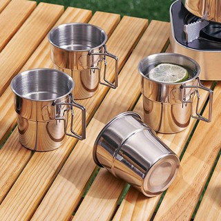 Kit 4 Caneca 380ml Portátil de Aço Inoxidável com Alça Dobrável 78*80cm Prata para Viagem ao Ar Livre