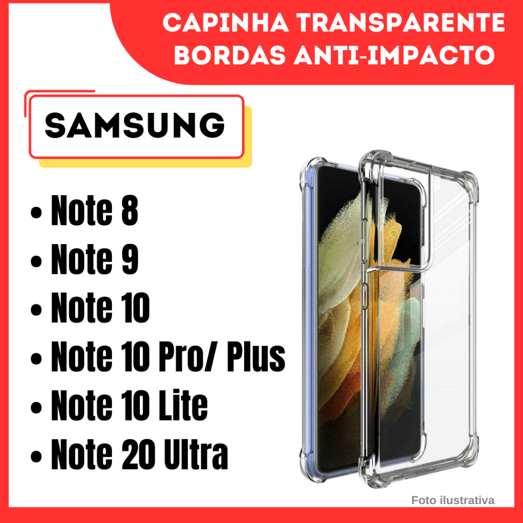 Capa Transparente Silicone Anti impacto Samsung Galaxy Note 8/Note 9/Note 10/Note 20 Ultra CF09