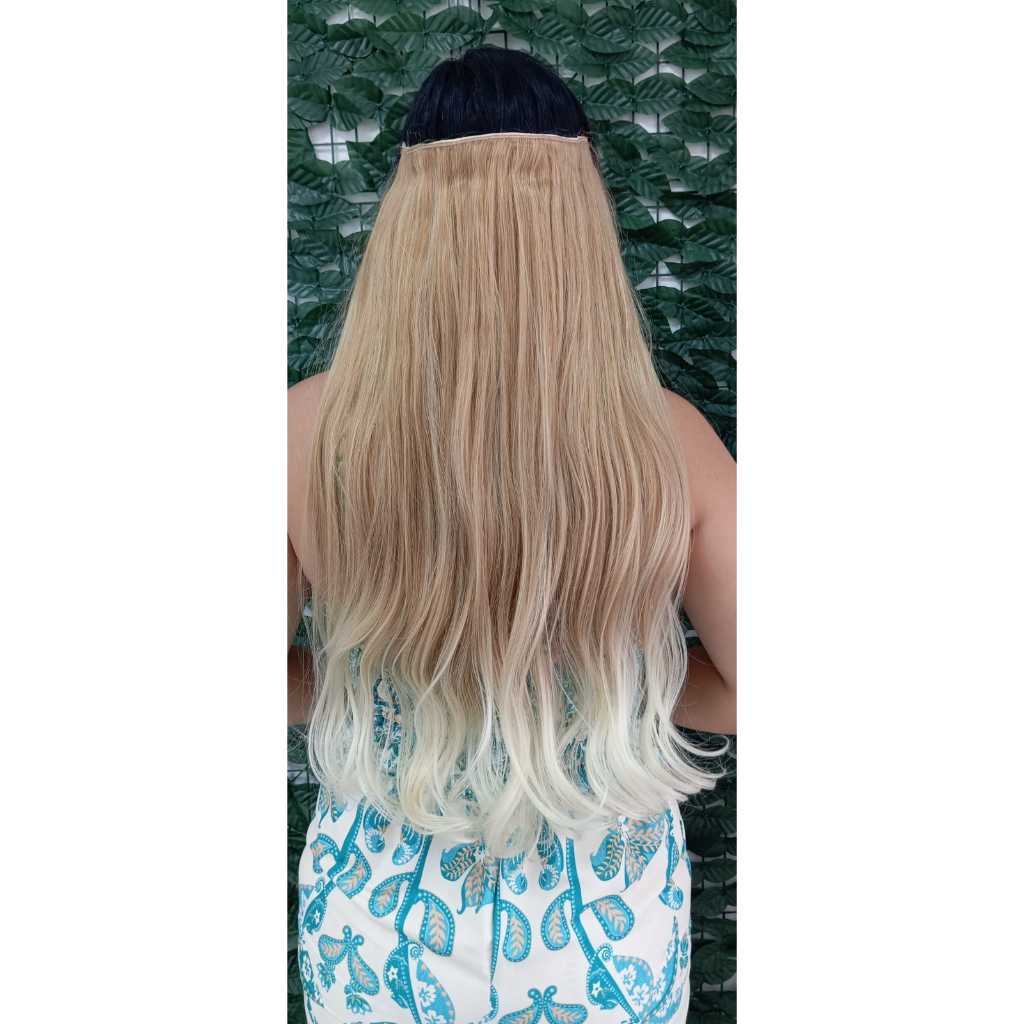 Aplique Cabelo Tic Tac Ondulado Loiro 70cm Cor Loiro Pérola Idêntico Humano Premium
