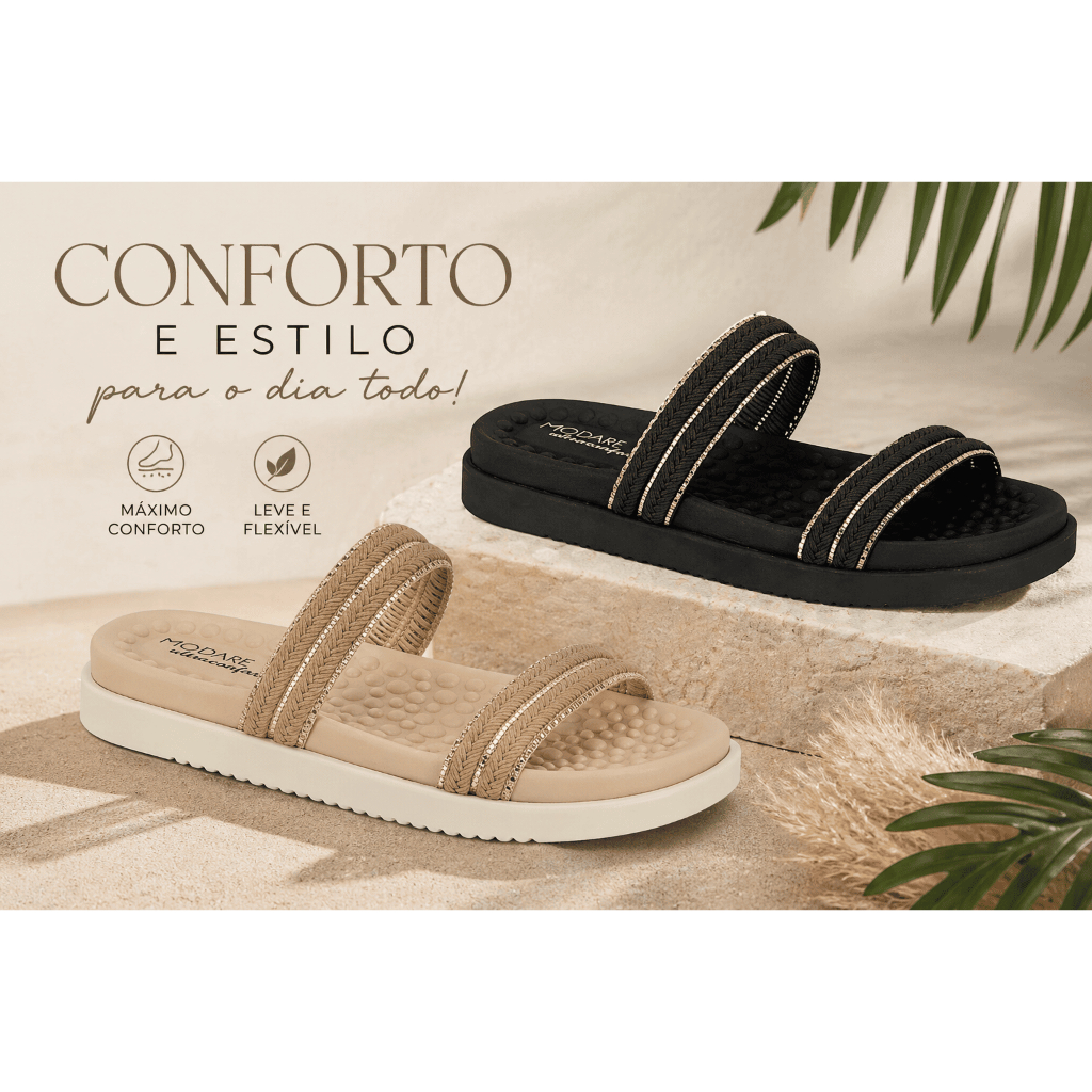 Sandália Papete Slide Feminina Modare Brilhos Ortopédica 7178.118.29432 - Confortável Ultraconforto