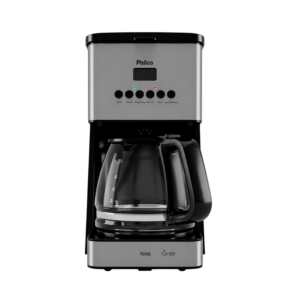 Cafeteira Philco PCF40B 40 Cafés 1000W Painel Digital Programável Jarra Grande Sistema Corta Pingo
