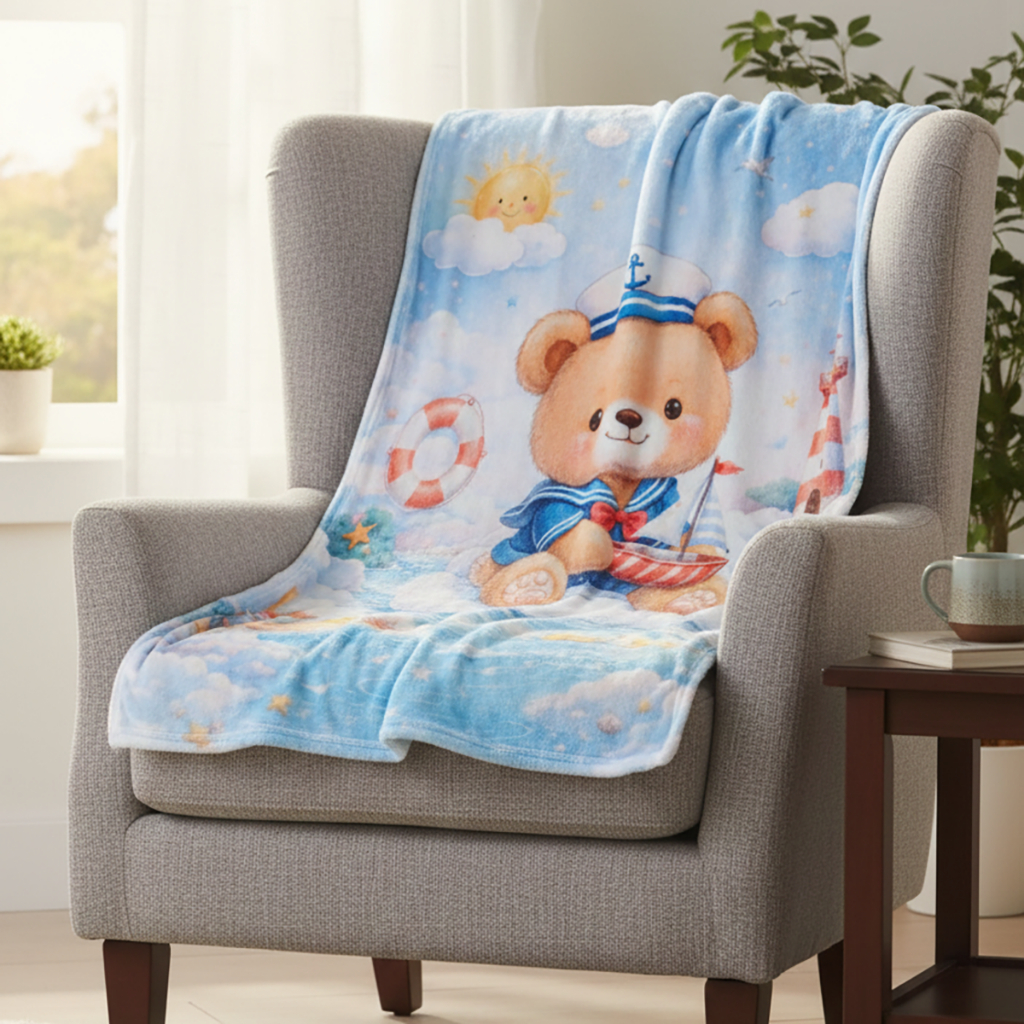 Manta Cobertor Infantil Solteiro Kids Microfibra Soft Quentinho Toque Macio Quarto Criança Urso Marinheiro Antialérgica