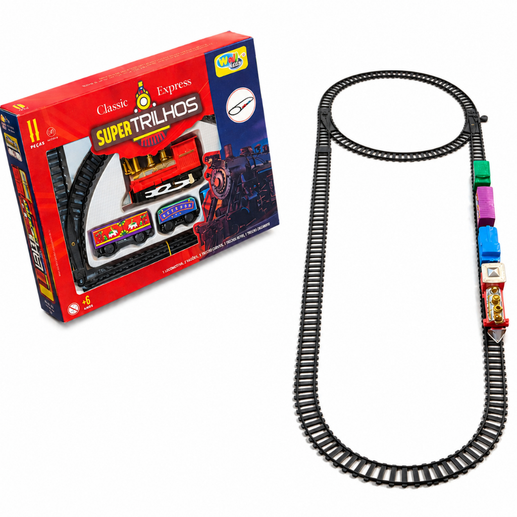 Trenzinho Locomotiva com Trilho e Vagão Brinquedo Decoração Trem Ferrorama