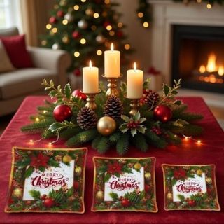 Conjunto de Pratos Decorativos em Vidro Natalino – Elegância e Charme para sua Mesa