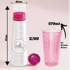 Kit Com Regador Bisnaga Umedecedor Bolo E/OU Copo Medidor Rosa 570ml